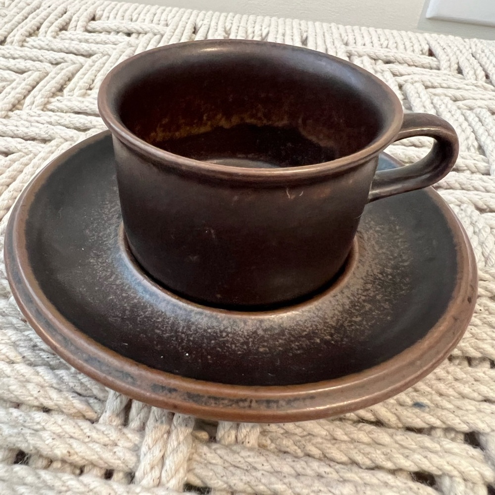 Arabia Vintage Brown Ceramic Cup and Saucer Set